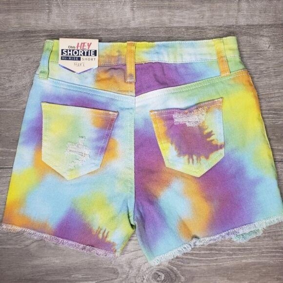 NWT Tie-Dye Ripped Denim Shorts Hi-Rise Shortie Blue Desire Womens shorts size 1 - Picture 5 of 8